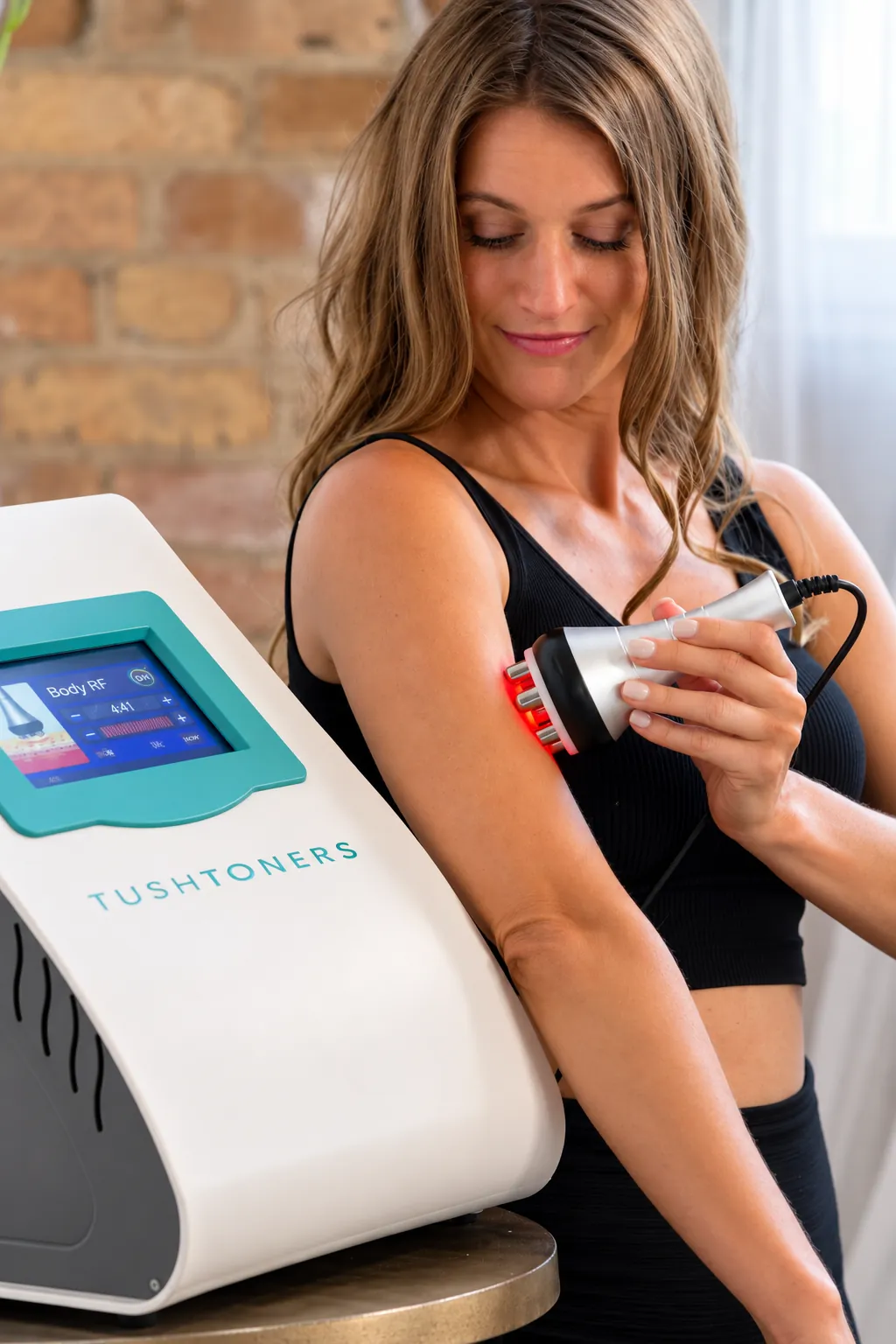TushToners RF handpiece treatment on the arm