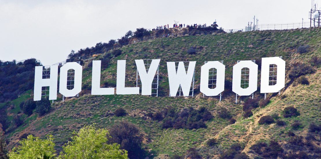 HOLLYWOOD/CALIFORNIA - MARCH 25, 2018: Hollywood Sign. World famous landmark and American cultural icon on Mount Lee in Hollywood Hills area of the Santa Monica Mountains. Hollywood, California USA